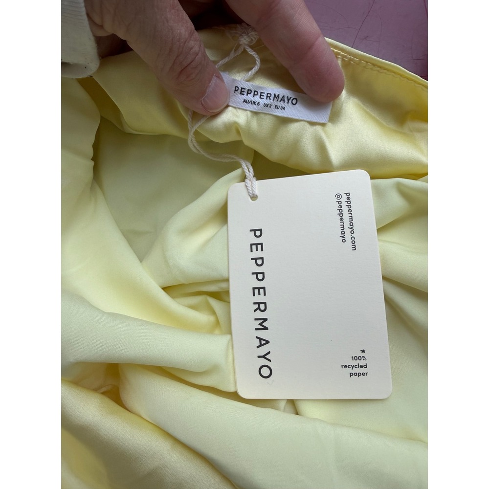 Peppermayo Be Mine Satin Maxi Dress‎ 2 Canary Yellow Bias Cowl Open Back Chic - Picture 6 of 16